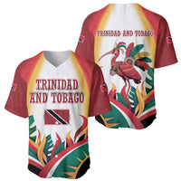 Trinidad and Tobago Scarlet Ibis Baseball Jersey with Tropical Leaves and National Flag Design TS04