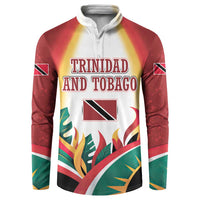 Trinidad and Tobago Scarlet Ibis Button Sweatshirt with Tropical Leaves and National Flag Design TS04