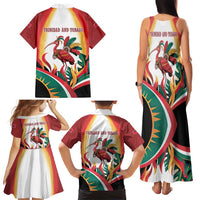 Trinidad and Tobago Scarlet Ibis Family Matching Tank Maxi Dress and Hawaiian Shirt with Tropical Leaves and National Flag Design TS04