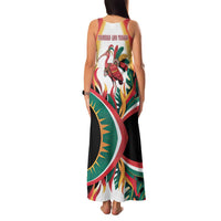 Trinidad and Tobago Scarlet Ibis Family Matching Tank Maxi Dress and Hawaiian Shirt with Tropical Leaves and National Flag Design TS04