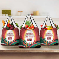 Trinidad and Tobago Scarlet Ibis Grocery Bag with Tropical Leaves and National Flag Design TS04