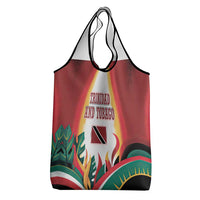 Trinidad and Tobago Scarlet Ibis Grocery Bag with Tropical Leaves and National Flag Design TS04
