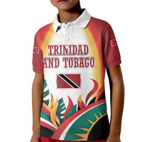 Trinidad and Tobago Scarlet Ibis Kid Polo Shirt with Tropical Leaves and National Flag Design TS04