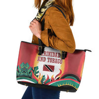 Trinidad and Tobago Scarlet Ibis Leather Tote Bag with Tropical Leaves and National Flag Design TS04