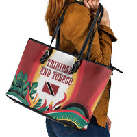 Trinidad and Tobago Scarlet Ibis Leather Tote Bag with Tropical Leaves and National Flag Design TS04
