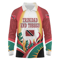 Trinidad and Tobago Scarlet Ibis Long Sleeve Polo Shirt with Tropical Leaves and National Flag Design TS04