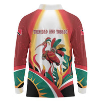 Trinidad and Tobago Scarlet Ibis Long Sleeve Polo Shirt with Tropical Leaves and National Flag Design TS04