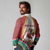 Trinidad and Tobago Scarlet Ibis Long Sleeve Polo Shirt with Tropical Leaves and National Flag Design TS04