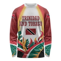 Trinidad and Tobago Scarlet Ibis Long Sleeve Shirt with Tropical Leaves and National Flag Design TS04