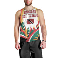Trinidad and Tobago Scarlet Ibis Men Tank Top with Tropical Leaves and National Flag Design TS04