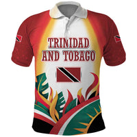 Trinidad and Tobago Scarlet Ibis Polo Shirt with Tropical Leaves and National Flag Design TS04