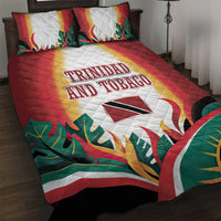 Trinidad and Tobago Scarlet Ibis Quilt Bed Set with Tropical Leaves and National Flag Design TS04
