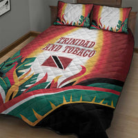 Trinidad and Tobago Scarlet Ibis Quilt Bed Set with Tropical Leaves and National Flag Design TS04