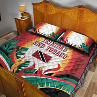Trinidad and Tobago Scarlet Ibis Quilt Bed Set with Tropical Leaves and National Flag Design TS04