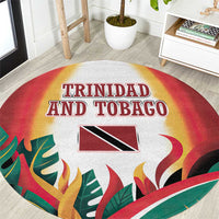 Trinidad and Tobago Scarlet Ibis Round Carpet with Tropical Leaves and National Flag Design TS04