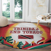 Trinidad and Tobago Scarlet Ibis Round Carpet with Tropical Leaves and National Flag Design TS04