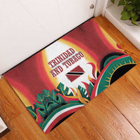 Trinidad and Tobago Scarlet Ibis Rubber Doormat with Tropical Leaves and National Flag Design TS04