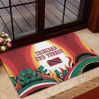 Trinidad and Tobago Scarlet Ibis Rubber Doormat with Tropical Leaves and National Flag Design TS04