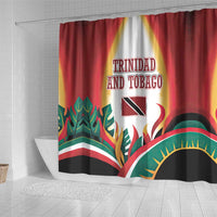 Trinidad and Tobago Scarlet Ibis Shower Curtain with Tropical Leaves and National Flag Design TS04