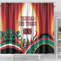 Trinidad and Tobago Scarlet Ibis Shower Curtain with Tropical Leaves and National Flag Design TS04