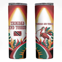 Trinidad and Tobago Scarlet Ibis Skinny Tumbler with Tropical Leaves and National Flag Design TS04