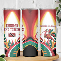 Trinidad and Tobago Scarlet Ibis Skinny Tumbler with Tropical Leaves and National Flag Design TS04