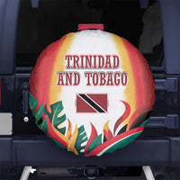 Trinidad and Tobago Scarlet Ibis Spare Tire Cover with Tropical Leaves and National Flag Design TS04