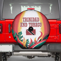 Trinidad and Tobago Scarlet Ibis Spare Tire Cover with Tropical Leaves and National Flag Design TS04