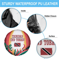 Trinidad and Tobago Scarlet Ibis Spare Tire Cover with Tropical Leaves and National Flag Design TS04