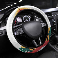 Trinidad and Tobago Scarlet Ibis Steering Wheel Cover with Tropical Leaves and National Flag Design TS04