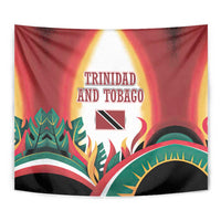 Trinidad and Tobago Scarlet Ibis Tapestry with Tropical Leaves and National Flag Design TS04