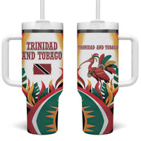 Trinidad and Tobago Scarlet Ibis Tumbler With Handle with Tropical Leaves and National Flag Design TS04