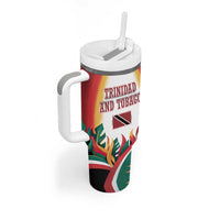 Trinidad and Tobago Scarlet Ibis Tumbler With Handle with Tropical Leaves and National Flag Design TS04