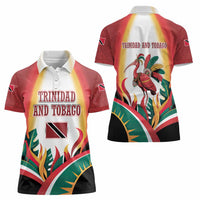 Trinidad and Tobago Scarlet Ibis Women Polo Shirt with Tropical Leaves and National Flag Design TS04