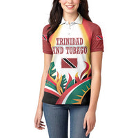 Trinidad and Tobago Scarlet Ibis Women Polo Shirt with Tropical Leaves and National Flag Design TS04
