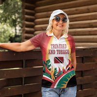 Trinidad and Tobago Scarlet Ibis Women Polo Shirt with Tropical Leaves and National Flag Design TS04