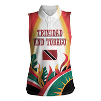 Trinidad and Tobago Scarlet Ibis Women Sleeveless Polo Shirt with Tropical Leaves and National Flag Design TS04