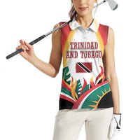 Trinidad and Tobago Scarlet Ibis Women Sleeveless Polo Shirt with Tropical Leaves and National Flag Design TS04