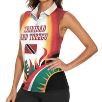 Trinidad and Tobago Scarlet Ibis Women Sleeveless Polo Shirt with Tropical Leaves and National Flag Design TS04
