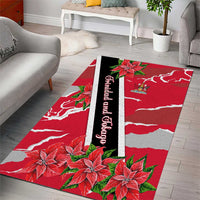 Trinidad and Tobago Red Poinsettia Area Rug with National Crest and Diagonal Flag Sash Design - Wonder Print Shop