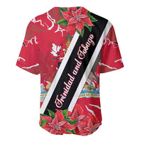Trinidad and Tobago Red Poinsettia Baseball Jersey with National Crest and Diagonal Flag Sash Design - Wonder Print Shop