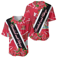 Trinidad and Tobago Red Poinsettia Baseball Jersey with National Crest and Diagonal Flag Sash Design - Wonder Print Shop