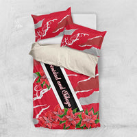 Trinidad and Tobago Red Poinsettia Bedding Set with National Crest and Diagonal Flag Sash Design - Wonder Print Shop