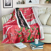 Trinidad and Tobago Red Poinsettia Blanket with National Crest and Diagonal Flag Sash Design - Wonder Print Shop