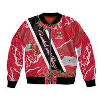 Trinidad and Tobago Red Poinsettia Bomber Jacket with National Crest and Diagonal Flag Sash Design - Wonder Print Shop