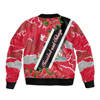 Trinidad and Tobago Red Poinsettia Bomber Jacket with National Crest and Diagonal Flag Sash Design - Wonder Print Shop
