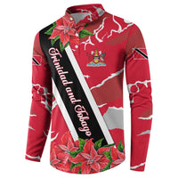 Trinidad and Tobago Red Poinsettia Button Sweatshirt with National Crest and Diagonal Flag Sash Design - Wonder Print Shop