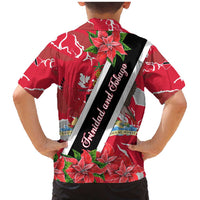 Trinidad and Tobago Red Poinsettia Family Matching Mermaid Dress and Hawaiian Shirt with National Crest and Diagonal Flag Sash Design - Wonder Print Shop