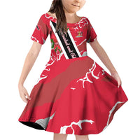 Trinidad and Tobago Red Poinsettia Family Matching Off Shoulder Short Dress and Hawaiian Shirt with National Crest and Diagonal Flag Sash Design - Wonder Print Shop