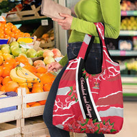 Trinidad and Tobago Red Poinsettia Grocery Bag with National Crest and Diagonal Flag Sash Design - Wonder Print Shop